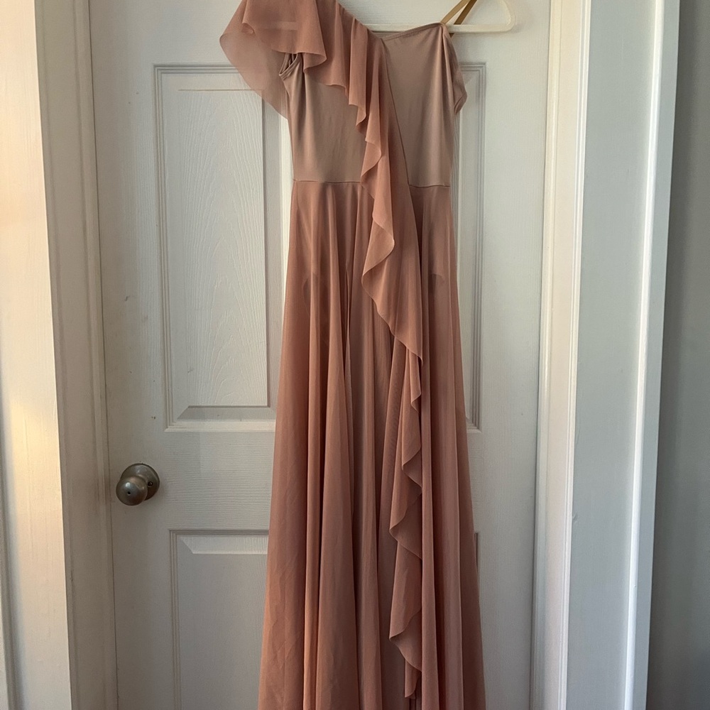 Weissman long one shoulder contemporary, Elegant Pink Ruffle Dress Adult Small